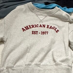 American Eagle Outfitters Gray Sweater with Red Logo